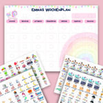 Kinder Wochenplan, Tagesplan, personalisiert mit Namen, Einhorn Motiv, über 200 Karten