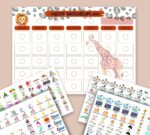 Kinder Wochenplan, Tagesplan, personalisiert mit Namen, Giraffen & Löwen Motiv, über 200 Karten