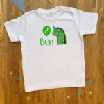 Kinder Geburtstags T-Shirt Dino personalisiert, mehrfarbig, verschiedene Größen