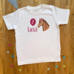 Kinder Geburtstags T-Shirt Pferd personalisiert, mehrfarbig, verschiedene Größen