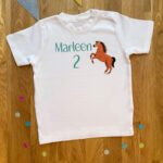 Kinder Geburtstags T-Shirt Pferd personalisiert, mehrfarbig, verschiedene Größen