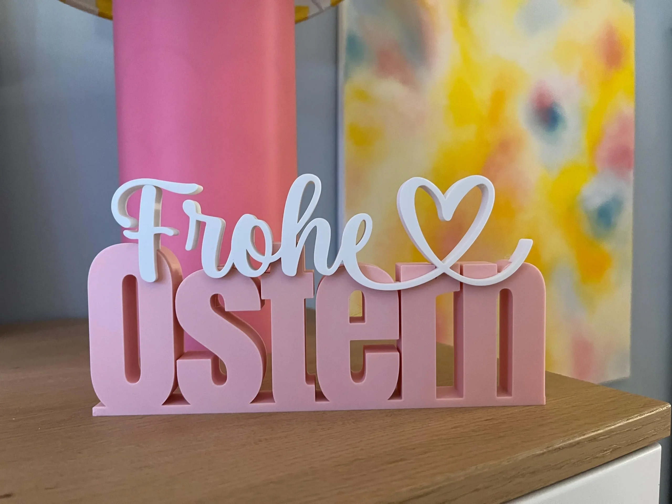 il_fullxfull.7750758529_c4lt 3D Schriftzug „Frohe Ostern“ | Osterdeko in Rosa-Weiß – Bild 1