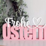3D Schriftzug „Frohe Ostern“ | Osterdeko in Rosa-Weiß